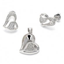 Herz Ohrringe und Anhänger Schmuck Set 925 Sterling Silber Micro Set